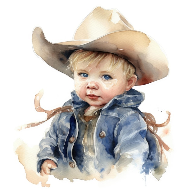 Adorable bébé en costume de cow-boy Illustration aquarelle sur fond blanc