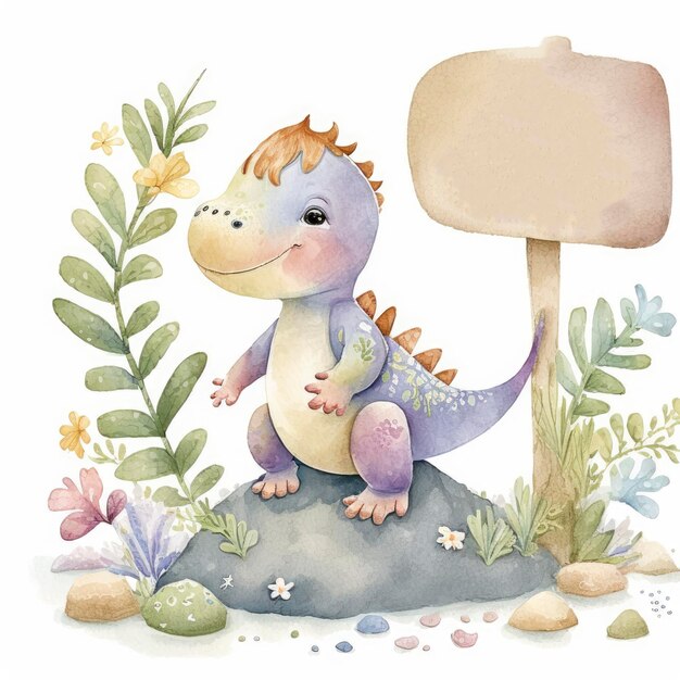 Adorable bébé dinosaure World Illustration dans des couleurs pastel douces