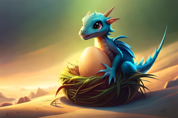 adorable bébé dragon sortant d'un œuf