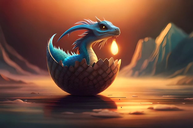 adorable bébé dragon sortant d'un œuf