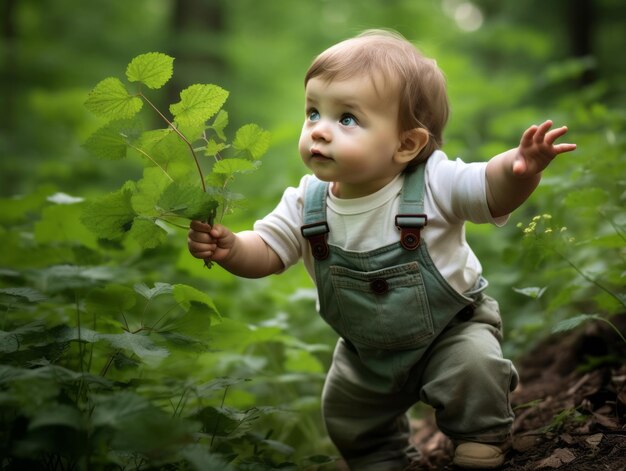 Photo adorable bébé explorant la nature