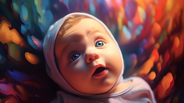 Adorable bébé sur fond coloré abstrait IA générative
