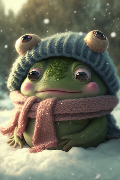 Adorable bébé grenouille en hiver