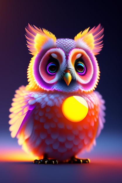 Un adorable bébé hibou réaliste et adorable fait d'une boule de cristal avec des yeux low poly entourés de brillants