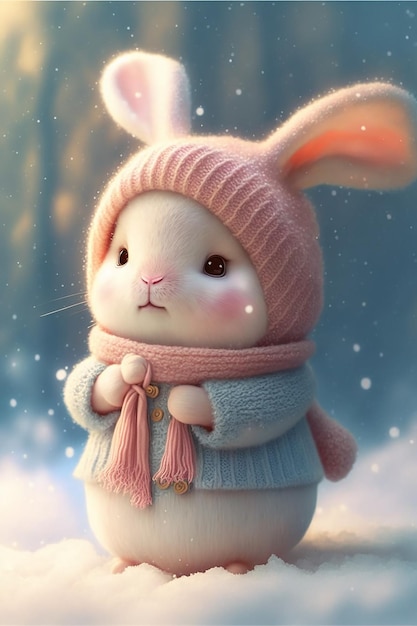 Adorable bébé lapin en hiver