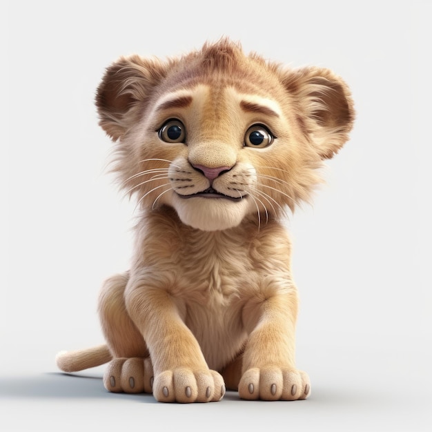 Adorable bébé lion avec un sourire PixarStyle et de grands yeux