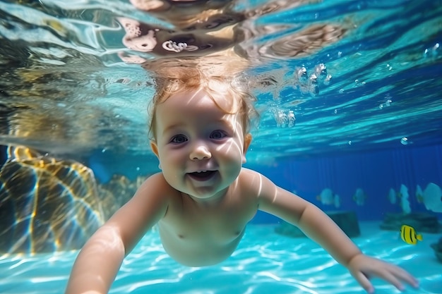 Adorable bébé nageant sous l'eau