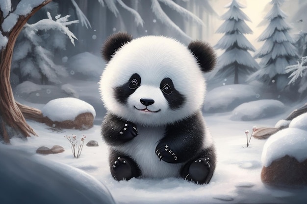 et adorable bébé panda avec en hiver