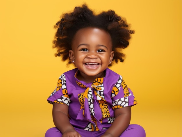 Photo adorable bébé avec des vêtements aux couleurs vives dans une pose ludique