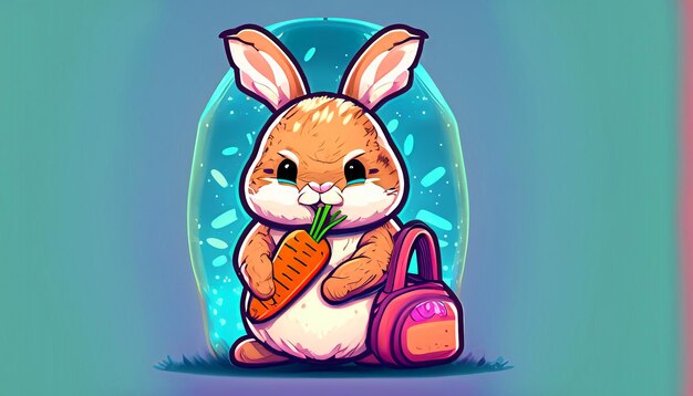 Adorable Bunny Adventure Vecteur gratuit Lapin mignon avec sac de carottes Icône de dessin animé Illustration