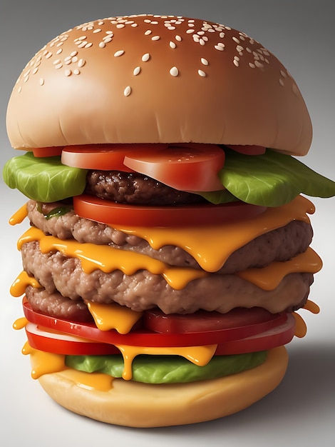 Adorable Burger Animé Délicieusement Dessin Animé Mignon avec du Fromage Fondu