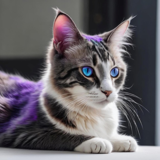 Un adorable chat aux longues moustaches et aux yeux bleus