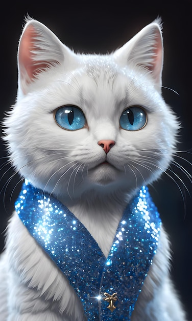 Adorable chat aux yeux bleus avec un mignon accessoire de mode regardant la caméra
