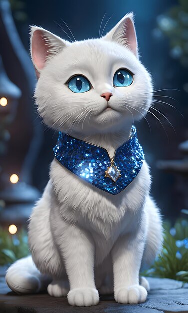 Adorable chat aux yeux bleus avec un mignon accessoire de mode regardant la caméra