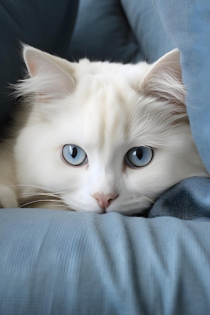 adorable chat blanc sur le canapé