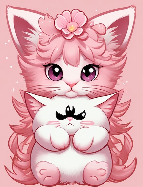 Adorable chat utilisant une expression de guérison rose et blanche choquante
