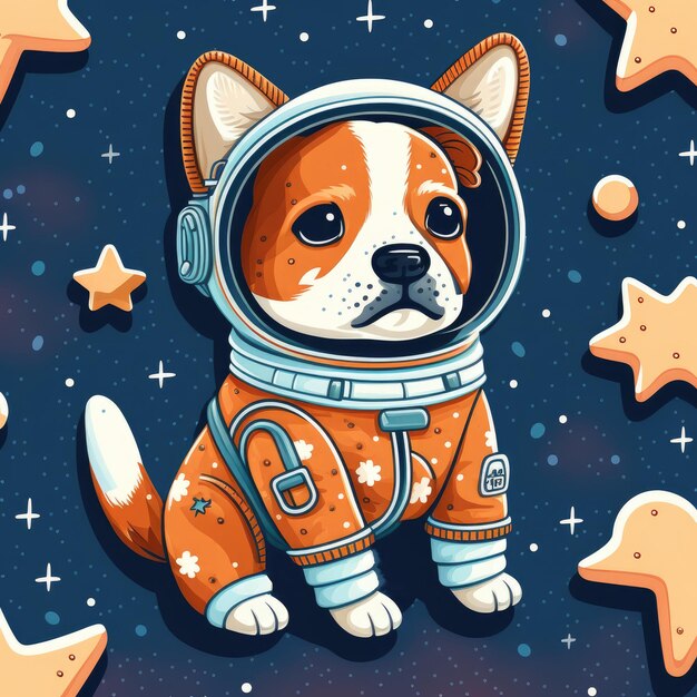 Adorable chien astronaute en motif d'illustration 2D