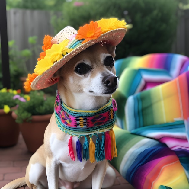 Adorable chien chihuahua avec chapeau sombrero mexicain Happy Cinco De Mayo fashion