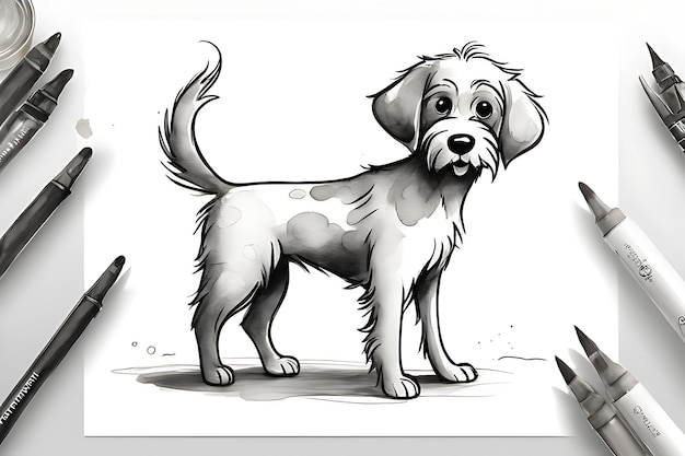 Photo adorable chien coloriage page crayon croquis imprimable