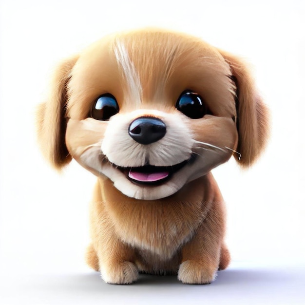 Adorable chien coquelicot en 3D sur fond blanc IA générative