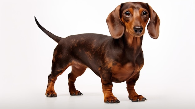 Adorable chien dachshund sur fond blanc généré par l'IA