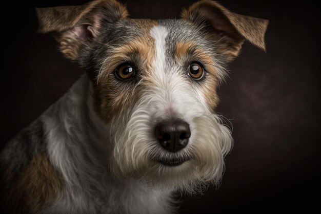 Photo adorable chien fox terrier sur fond sombre un affichage parfait du trait de race ludique et énergique