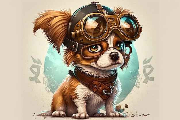Un adorable chien portant des lunettes steampunk