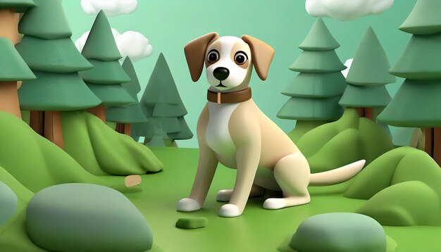 un adorable chien de rendu 3D dans une peinture d'animal de forêt