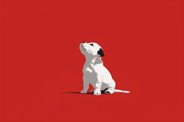 Photo un adorable chiot blanc sur un fond rouge