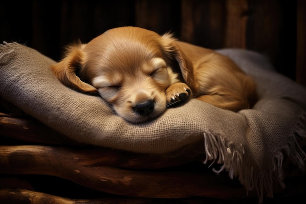 adorable chiot dormant sur un intérieur doux