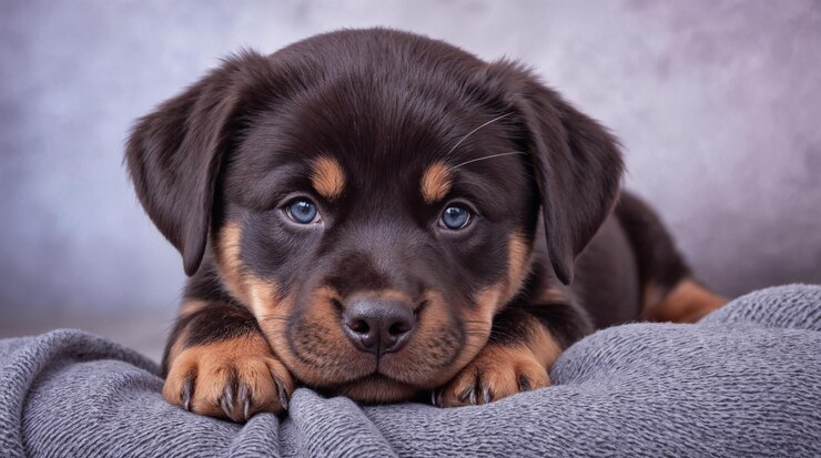 Photo un adorable chiot de rottweiler aux yeux bleus