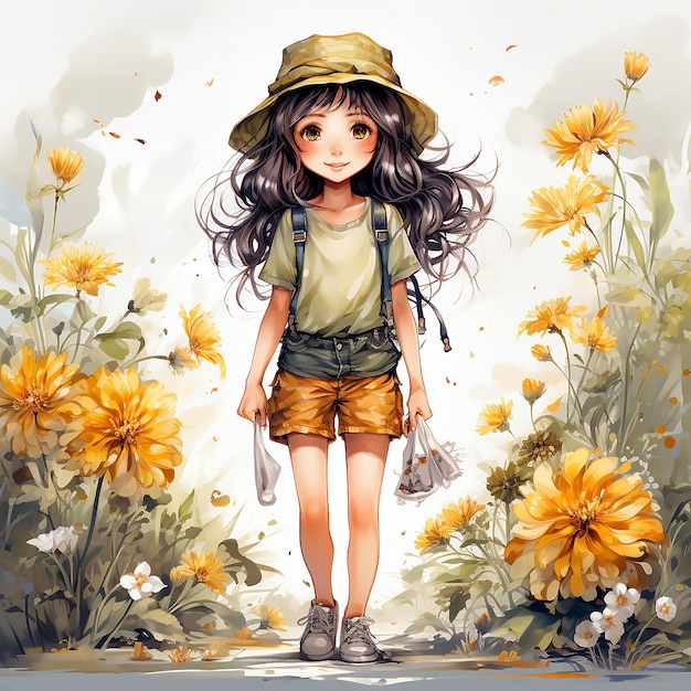 Adorable clipart aquarelle kawaiistyle d'été pour les filles