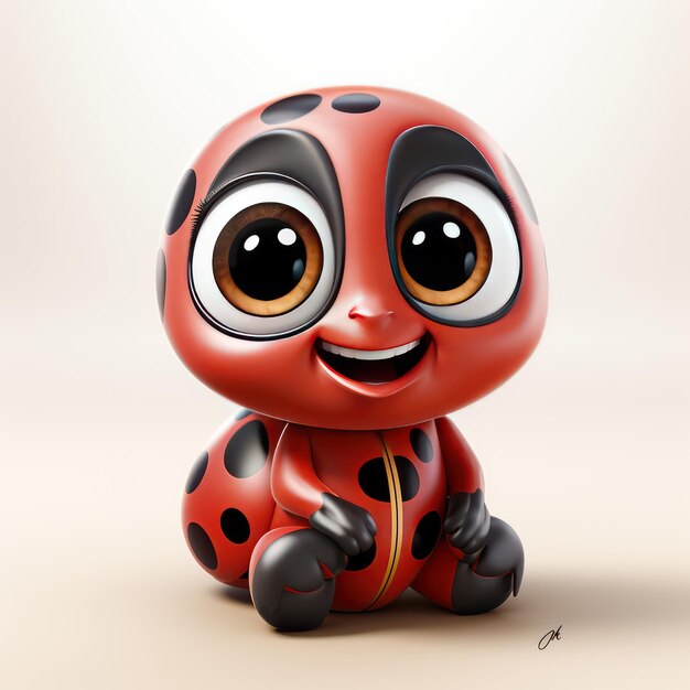 Adorable coccinelle Clipart personnage PixarStyle mignon avec de grands yeux rouges sur fond blanc