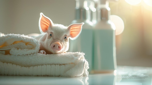 Photo adorable cochon de spa mignon et gâté cochon appréciant des traitements de spa relaxants un charmant et délicieux