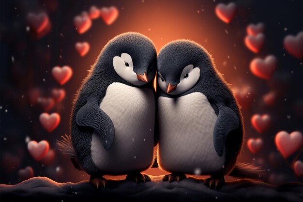 Photo adorable couple de pingouins, un choix parfait pour une carte du 14 février