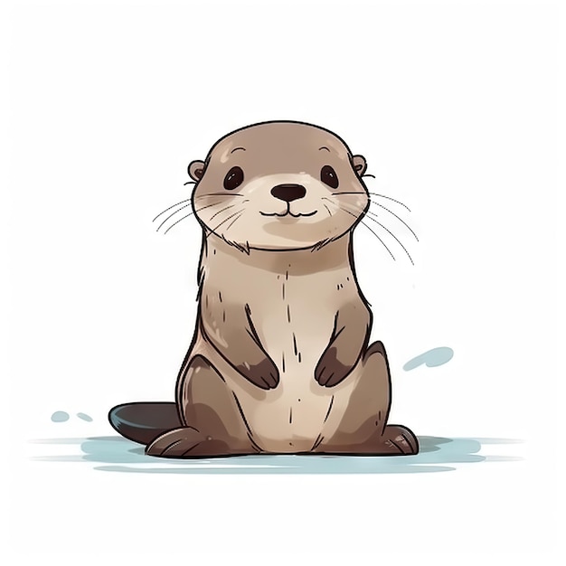 Adorable dessin numérique minimaliste d'une loutre ludique sur fond blanc