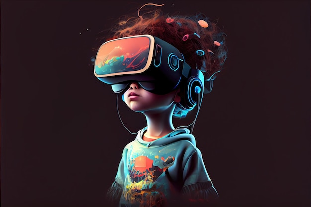 Adorable enfant dans un casque de réalité virtuelle