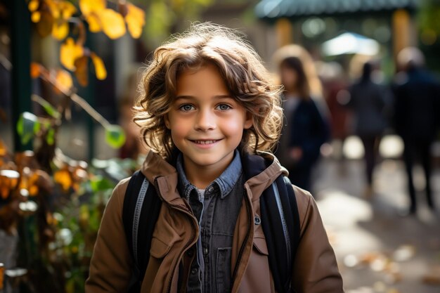 Adorable étudiant caucasien souriant confiant debout en classe