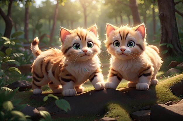 L'adorable illustration de chatons jouant dans la forêt