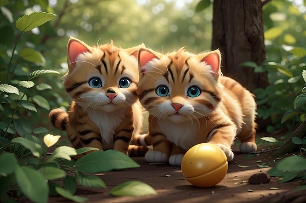 L'adorable illustration de chatons jouant dans la forêt