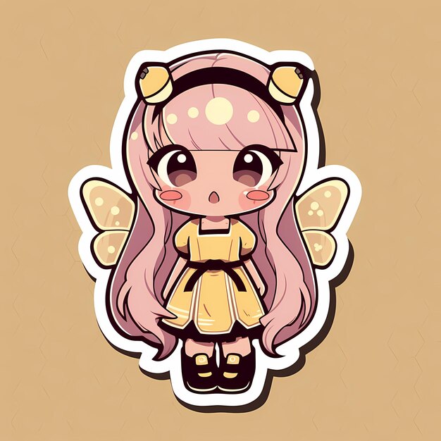 Adorable Kawaii Illustrated Chibi Anime Girl Vector Art Sticker avec une ligne audacieuse et une jolie jolie