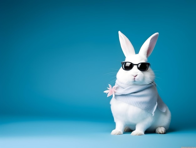 Adorable lapin blanc avec des lunettes et une robe à la mode