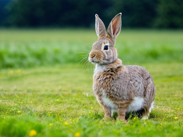 Adorable lapin sauvage regardant la caméra sur une herbe luxuriante