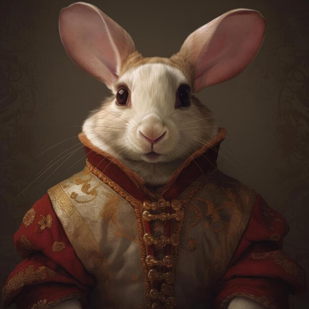Photo un adorable lapin vêtu d'un style renaissance élaboré comparable à un vêtement porté par un humain