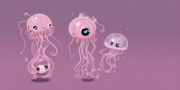 Adorable méduse stylisée une collection de personnages extraterrestres de dessin animé