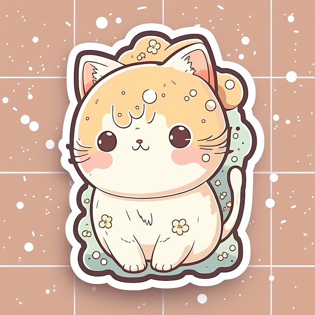 adorable et mignon chat kawaii Sticker Design Illustration