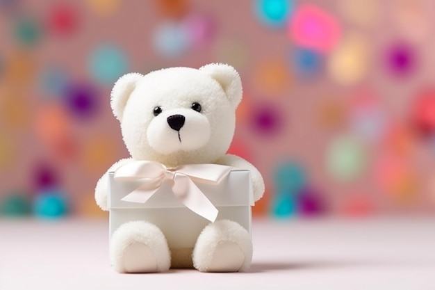 Adorable ours en peluche blanc sur fond vibrant