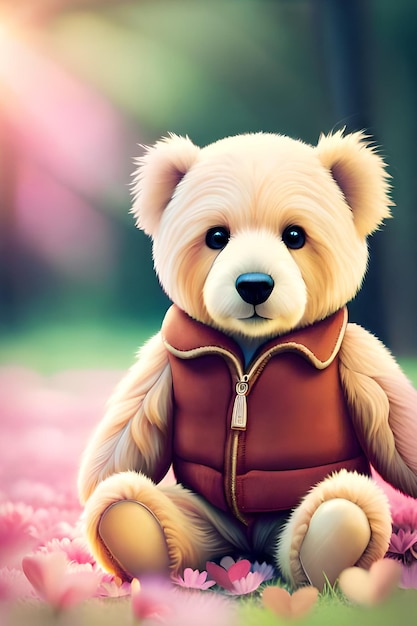 Adorable ours en peluche dans de délicieuses couleurs pastel.