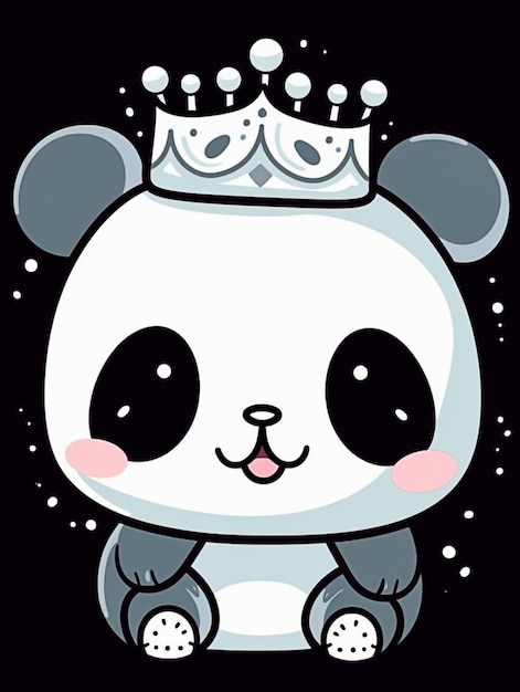 Photo adorable panda kawaii avec une couronne sur fond blanc généré par ia