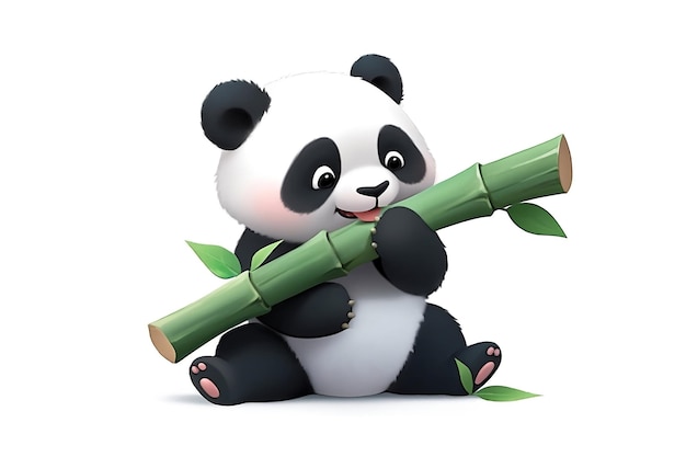 Adorable Panda tenant du bambou dans un style de dessin animé 3D isolé sur fond blanc AI générative